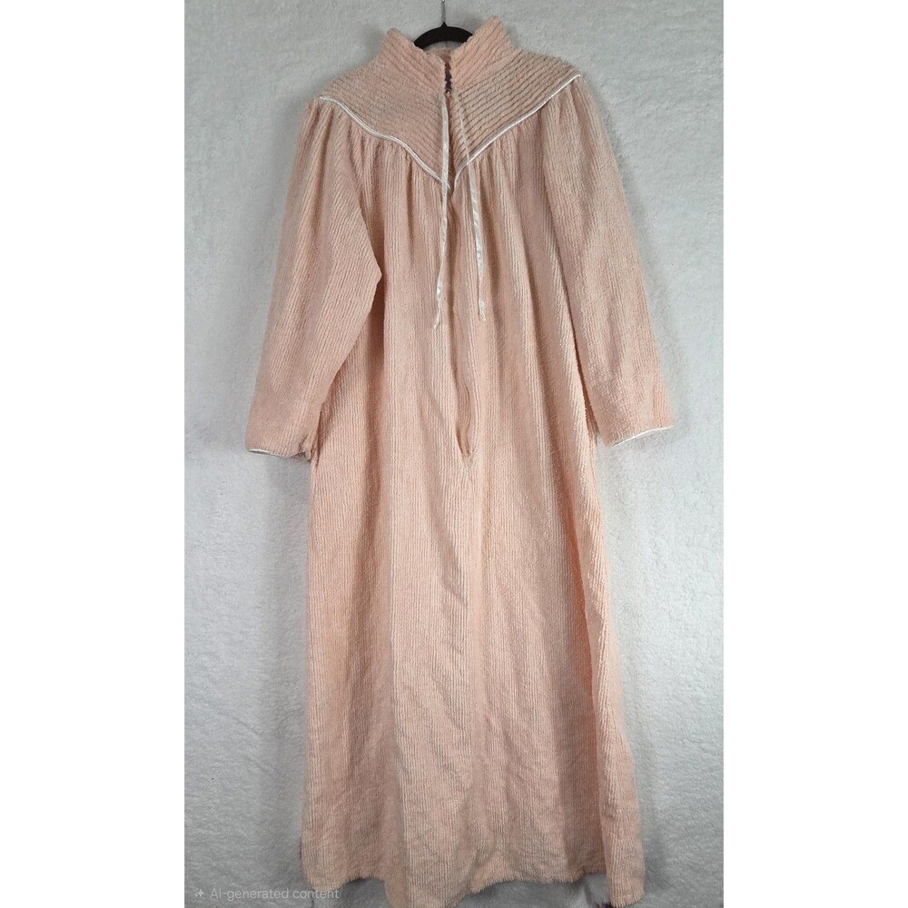 Vtg 80s Beth Michaels Long Robe Womens XL Pink‎ Terry Zip Housecoat Lounge USA